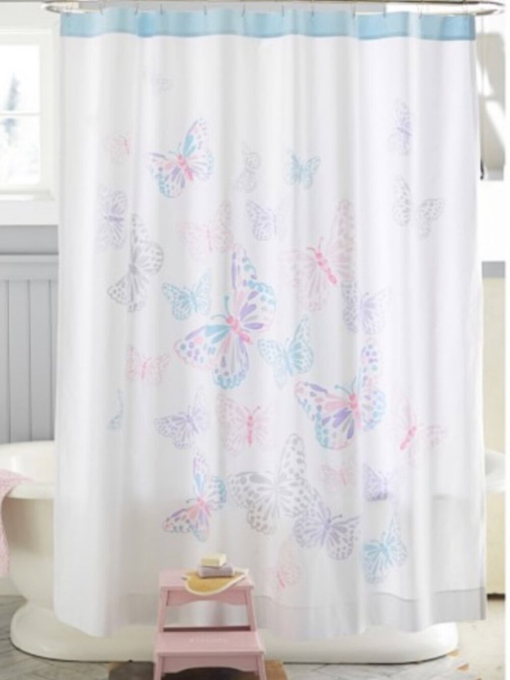 Pottery Barn Kids Butterfly Shower Curtain Whimsical Pastel Cottagecore Feminine